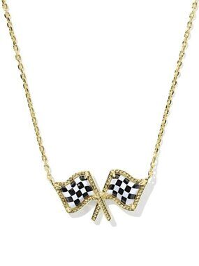 Checkered Flag Gold Short Pendant Necklace